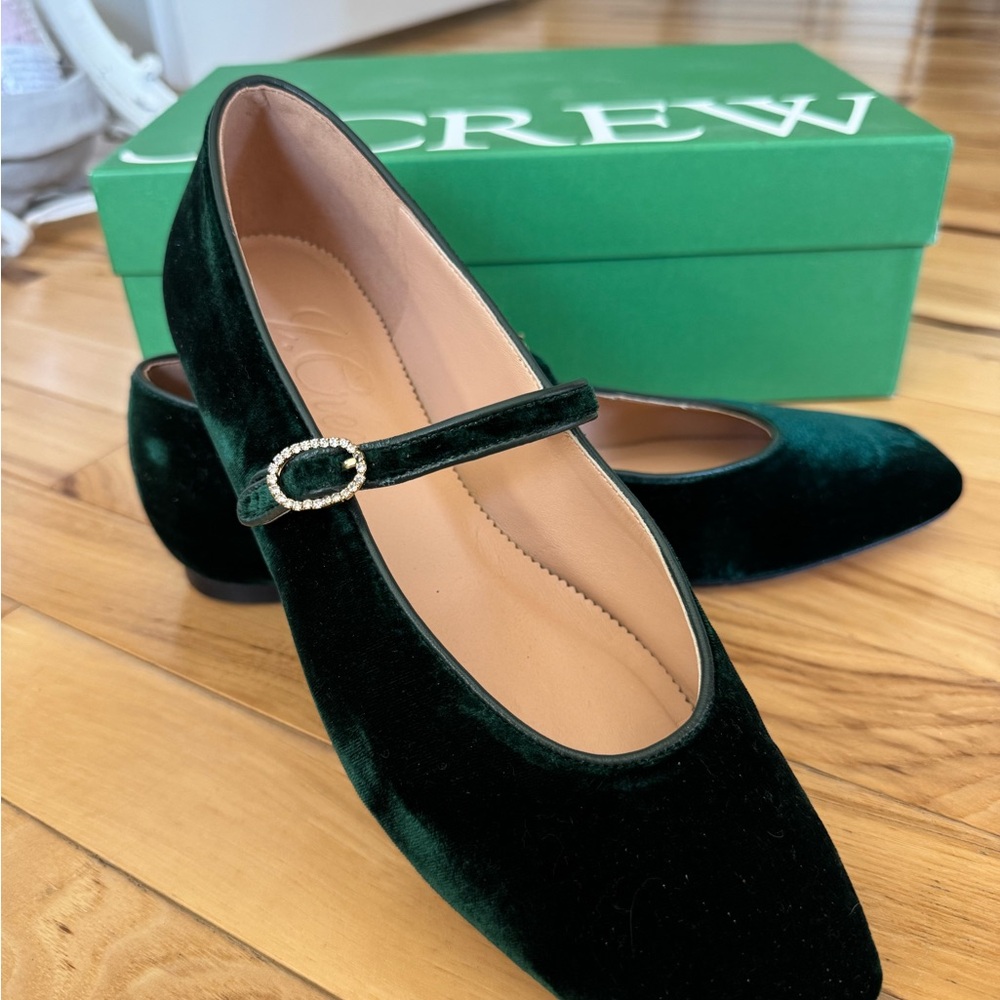 J. Crew Spruce Velvet Anya Mary Jane Flats